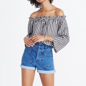 Madewell Top Womens Medium Off Shoulder Nautical Boho Beach Coastal Button Down